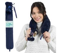 LIVIVO 2L Extra Long Hot Water Bottle with Cover UK - Large Hot Water Bottles for Adults Winter Warmth & Stress Relief - Warm Hot Water Bag, Removable Weave Cover, Leakproof Screw Cap - Navy
