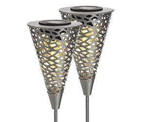 LIVIVO 2pc Solar Powered Silhouette Stake Light with Rechargeable Battery, Sturdy Ground Spike, IP44 Waterproof Casing and Weatherproof Shell for Garden or Pathway, Intelligent Darkness Sensor