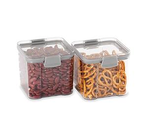 LIVIVO 2pc Stacking Airtight Food Storage Containers Set Space-Saving Tubs for Organising Cereals, Pasta, Rice Lunch Snack Box Kitchen BPA Free Kitchen Organiser (700ml)