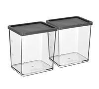 LIVIVO 2pc Stacking Food Storage Containers Set with Fitted Airtight Grey Lids Space-Saving Tubs for Organising Cereals, Pasta, Rice Lunch Snack Box Kitchen BPA Free Portion Control (615ML)