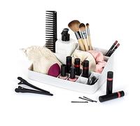 LIVIVO 3 & 5 Drawer Compact Desk Tabletop Multipurpose Makeup Stationary Stackable Organiser Top Compartment For Brushes Pencils For Perfume Jewellery Creams (Top Compartment (18.5x7.5x23.6))