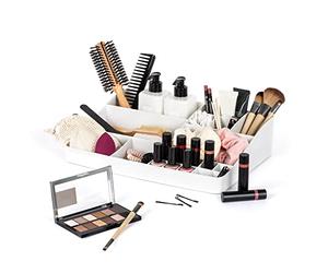 LIVIVO 3 & 5 Drawer Compact Desk Tabletop Multipurpose Makeup Stationary Stackable Organiser Top Compartment For Brushes Pencils For Perfume Jewellery Creams (Top Compartment (25.7x8x34.1))