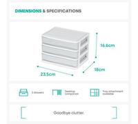 Livivo 3 Drawer Small Desk Organiser - Grey