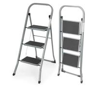 LIVIVO 3 Step Ladder with Handrail - Foldable Lightweight Steel Christmas Tree Ladder with Anti-Slip Steps & Feet, 150kg Load - Slim & Portable Home Ladder for DIY, Cleaning, Christmas Tree Decorating