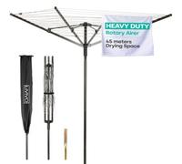 LIVIVO 4 Arm Rotary Washing Line - 45M Outdoor Clothes Line for Outside - Foldable Garden Rotary Outdoor Clothes Dryer Rotary Airer with Free Ground Washing Line Spike and Cover - Black