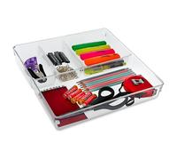 LIVIVO 4 Compartment Drawer Desk Organiser - Made From Clear Plastic, Storage Box Divider For Makeup, Stationary, Utensils, Tools, in the Office, Home, Kitchen, Garage, Bedroom