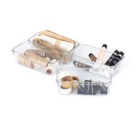 LIVIVO Drawer Desk Organiser Made From Clear Plastic Storage Box Divider For Makeup Stationary Utensils Tools in the Office Home Kitchen Garage Bedroom (4pc Medium)