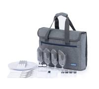 Livivo 4 Person Picnic Briefcase Bag With Tableware Set In Grey Grey