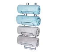 LIVIVO 4 Tier Chrome Over Door Towel Rail - Rust-Resistant Bathroom Towel Storage, Bath Towel Storage with 2 Hooks & Foldable Shelves - Space-Saving Bathroom Towel Rack Storage