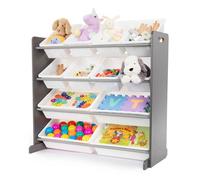 LIVIVO 4 Tier Kids Toy Storage Unit - Children Storage for Books and Toy Organiser Unit with 12 Drawers Tubs - Kids Storage Units for Bedroom Nursery, Playroom, Kindergarten - Grey/White