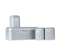 LIVIVO Taurus 4pc Kitchen Storage Set with Airtight Lids Includes Tea Coffee Sugar Canister Jar with Matching Stylish Bread Bin (Grey)