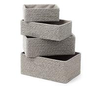 LIVIVO 4pc Storage Basket Paper Woven Multipurpose Stackable Organiser Rope Bin For Kitchen, Bathroom, Living Room, Bedroom, Drawer, Desk, Closet, Makeup, Cosmetics, Home & Office (Grey)