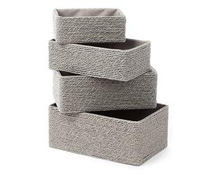 LIVIVO 4pc Storage Basket Paper Woven Multipurpose Stackable Organiser Rope Bin For Kitchen, Bathroom, Living Room, Bedroom, Drawer, Desk, Closet, Makeup, Cosmetics, Home & Office (Grey)