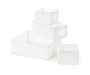 LIVIVO 4pc Woven Strap Storage Hamper Organising Baskets - Multipurpose Compartments Perfect for Kitchen, Bathroom, Living Room, Bedroom, Desk, Closet, Cosmetics, Home & Office (White)