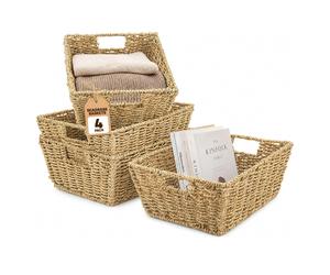 LIVIVO 4Pcs Natural Wicker Seagrass Storage Basket Woven Hamper Gift Box