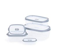 LIVIVO 5pc Stacking Food Storage Containers Set with Fitted Airtight Grey Lids Space-Saving Tubs for Organising Lunch, Pasta, Rice Lunch Snack Box Kitchen BPA Free Portion Control (Rectangular)
