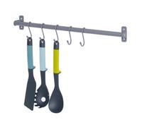 LIVIVO 50cm Hanging Kitchen Rail with 5 S Hooks - Wall Mounted Metal Storage Organizer for Utensils, Towels, Coats, Clothes - Modular Space-Saving Rack for Kitchen, Hallway, Utility Room (Grey)