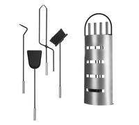LIVIVO 5 Piece Fireplace Tools Set Heavy Duty Steel Stand Tongs Brush Black