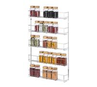 LIVIVO 5 Tier Cabinet Door Spice Rack - 40cm Large Capacity Wall Mounted Spice Rack for Inside Cupboard - Stylish Wall Spice Rack Wall Mounted for For Pantry Kitchen Condiments (Chrome)