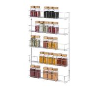 LIVIVO Wall Mounted Hanging Spice Rack Organiser - 5 Tier in Metallic Silver