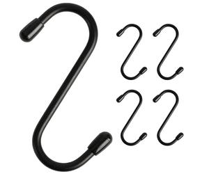 LIVIVO 5pc Hanging Storage S Hooks for Rail Saucepan Holder Shelf Dish Drain Tray Plates Bowl Tumbler Glasses Utensil Cutlery Knives Pots Paper Towel Coats Jackets Clothes (5pc S Hooks, Black)