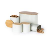 Livivo 5Pc Kitchen Storage Set W/ Airtight Bamboo Lids - Includes Tea, Coffee, Sugar, Biscuit & Stylish Bread Bin Canister - White