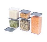 LIVIVO 5pc Stacking Food Storage Containers Set - Airtight Plastic Kitchen Pantry Organizer with Grey Lids - Space Saving Tubs for Cereal, Pasta, Rice, Flour, Snacks, Dry Food