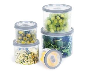 LIVIVO 5pc Stacking Food Storage Containers Set with Fitted Airtight Grey Lids Space-Saving Tubs for Organising Lunch, Pasta, Rice Lunch Snack Box Kitchen BPA Free Portion Control (Circular)