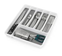 LIVIVO 6 Compartment Cutlery Tray - Grey & White Kitchen Drawer Organiser for Knives, Forks, Spoons, Utensils - BPA-Free Plastic Drawer Divider with Anti-Slip Base - Durable & Easy to Clean
