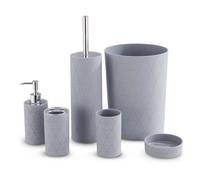 LIVIVO Stylish 6pc Bathroom & Sink Accessory Set - Modern Vanity Organiser Kit Include Tumbler, Toothbrush & Toilet Brush Holder, Lotion Dispenser, Soap Dish & Trash Bin (Grey Geo)