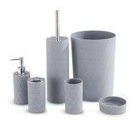 LIVIVO Stylish 6pc Bathroom & Sink Accessory Set - Modern Vanity Organiser Kit Include Tumbler, Toothbrush & Toilet Brush Holder, Lotion Dispenser, Soap Dish & Trash Bin (Grey Geo)