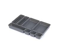LIVIVO 8pc Interlocking Drawer Organiser and Dividers Plastic Desk and Drawer Trays Ideal for Separating Make-Up, Clothing, Jewellery and Uncluttered Storage (Grey)