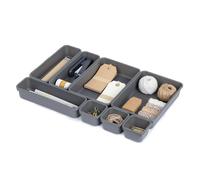 LIVIVO Desk Drawer Organiser Tray Set - 8 Pack Multi-purpose Shallow Drawer Organisers for Makeup Jewelry Stationery - Stackable Small Drawer Organiser Dividers for Vanity Bathroom Home Office - Grey