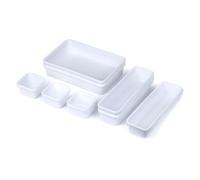 LIVIVO 8pc Interlocking Drawer Organiser Set - Versatile White Plastic Storage Trays for Desk, Makeup, Jewellery, Clothing and Home Drawer Organisation