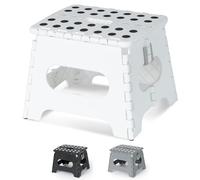 LIVIVO 9" Folding Step Stool - Lightweight Foldable Step Stool for Adults and Kids, 150kg Capacity Folding Stool with Carry Handle for Easy Storage, Small Foldable Stool for Kitchen, Bathroom - White