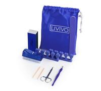 LIVIVO 9 Piece Manicure & Pedicure Kit - Nail Grooming Set for Natural & Acrylic Nails with Emery Board, Buffer Block, Cuticle Tool, Nail Scissors, Nail Brush, Toe Separators & Storage Case - Blue