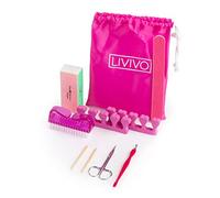 LIVIVO 9 Piece Manicure & Pedicure Kit - Nail Grooming Set for Natural & Acrylic Nails with Emery Board, Buffer Block, Cuticle Tool, Nail Scissors, Nail Brush, Toe Separators & Storage Case