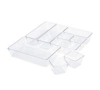 LIVIVO 9pc Drawer Desk Organiser Set - Clear Plastic Storage Trays for Makeup, Stationery, Utensils, Tools - Multi-Size Box Dividers for Kitchen, Office, Garage, Bedroom, Bathroom (Clear)