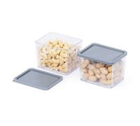 LIVIVO 2pc Stacking Food Storage Containers Set with Fitted Airtight Grey Lids Space-Saving Tubs for Organising Cereals, Pasta, Rice Lunch Snack Box Kitchen BPA Free Portion Control (370ML)