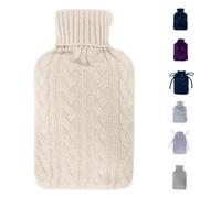 Livivo 2L Large Hot Water Bottle With Cream Arran Knitted Jumper Style Cover Soft Removable Washable Design For Warmth And Pain