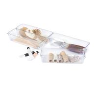 LIVIVO Drawer Desk Organiser Made From Clear Plastic Storage Box Divider For Makeup Stationary Utensils Tools in the Office Home Kitchen Garage Bedroom (4pc Medium)