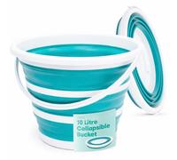 LIVIVO Collapsible Bucket - Large 10L Capacity Sturdy Silicone Foldable Bucket with Comfortable Grip Handle - Handy Folding Bucket, Neat and Space Saving Solution for Laundry, Car Wash (Turquoise)