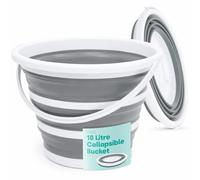 LIVIVO Collapsible Bucket - Large 10L Capacity Sturdy Silicone Foldable Bucket with Comfortable Grip Handle - Handy Folding Bucket, Neat and Space Saving Solution for Laundry, Car Wash (Grey)