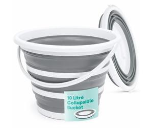 LIVIVO Collapsible Bucket - Large 10L Capacity Sturdy Silicone Foldable Bucket with Comfortable Grip Handle - Handy Folding Bucket, Neat and Space Saving Solution for Laundry, Car Wash (Grey)