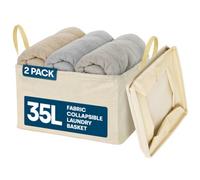 LIVIVO Collapsible Laundry Storage Bag 2 Pack Space Saving Organization Beige