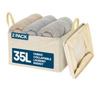 LIVIVO Collapsible Laundry Storage Bag 2 Pack Space Saving Organization Beige