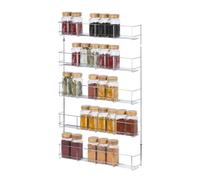 LIVIVO Wall Mounted Hanging Spice Rack Organiser - 5 Tier in Metallic Silver