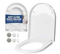 LIVIVO D Shaped Soft Close Toilet Seat White - Toilet Seat Soft Close with Two Button Quick Release, 360° Adjustable Hinges, Non-Slip Pads & 150kg Load, for Bathrooms, Cloakrooms, Ensuites