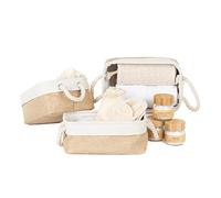 LIVIVO Decorative Canvas Storage Boxes - Foldable Fabric Storage Basket with Cotton Rope Handles - Baskets Bedroom Organiser For Toys Clothes Towels Shelves Books (Natural, Set of 3)
