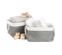 LIVIVO Decorative Canvas Storage Boxes - Foldable Fabric Storage Basket with Cotton Rope Handles - Storage Baskets Bedroom Organiser For Toys Clothes Towels Shelves Books (Grey, Set of 2)